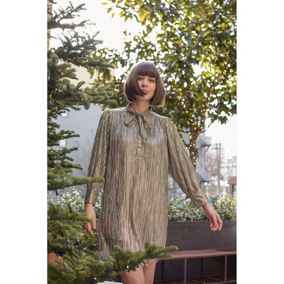 SABINA MUSAYEV AGATHA DRESS - GOLD Long
Sleeve Shift Dress Women’s Size M - Picture 1 of 14
